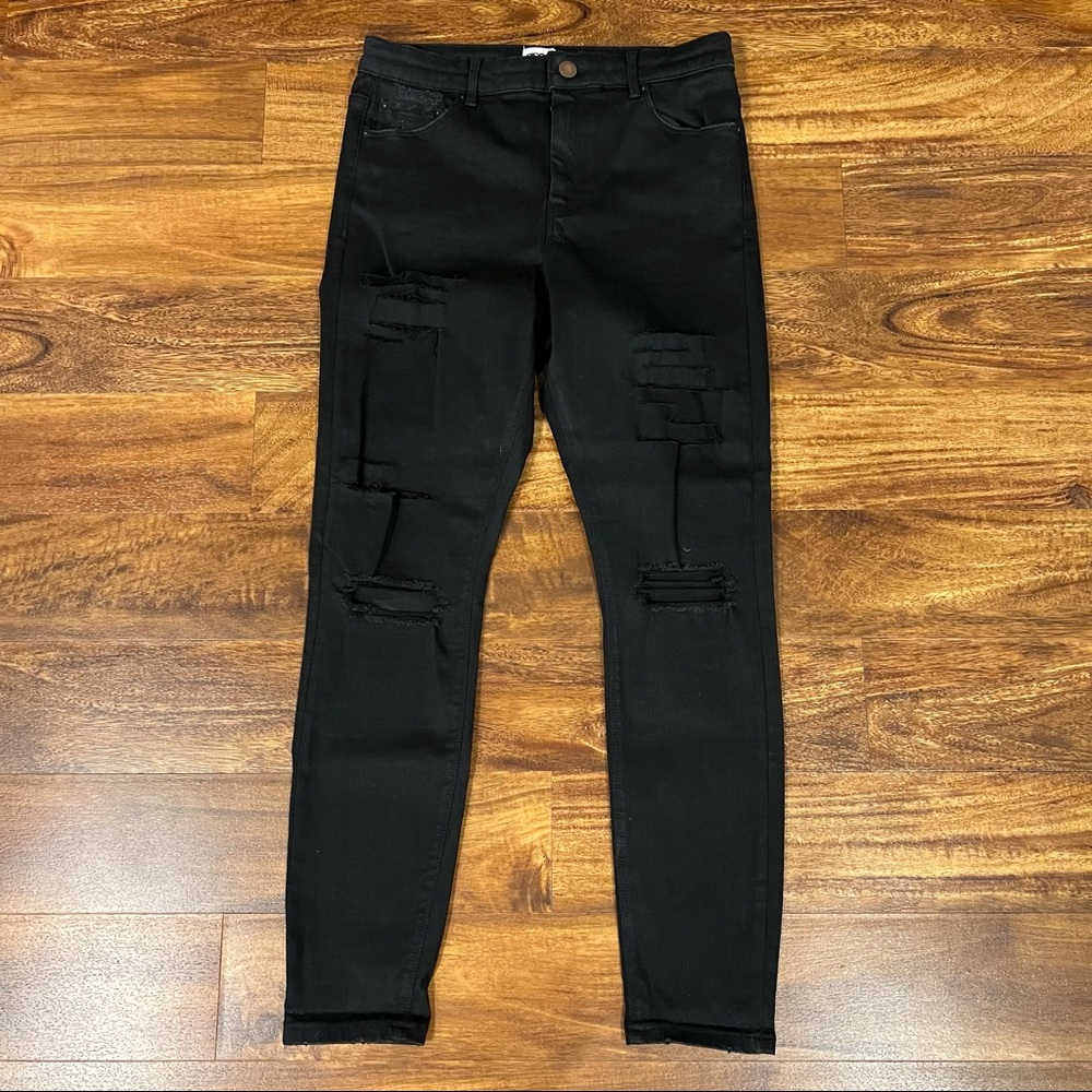 ASOS High Rise Distressed Black Skinny Jeans NWT